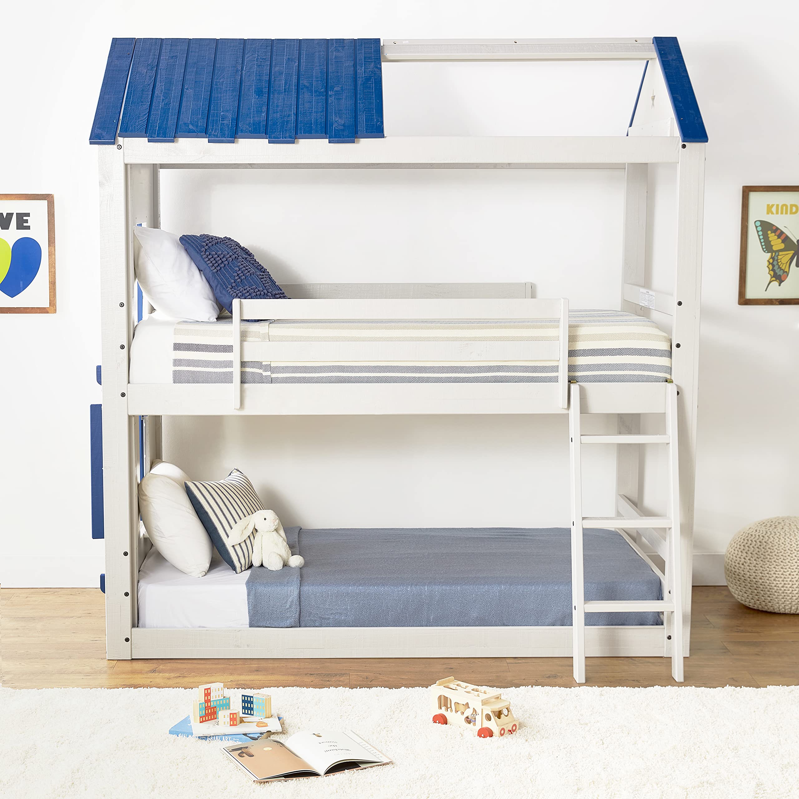 Kids Stargazer Novelty Twin Over Twin Bunkbed in Light Grey & Blue Finish