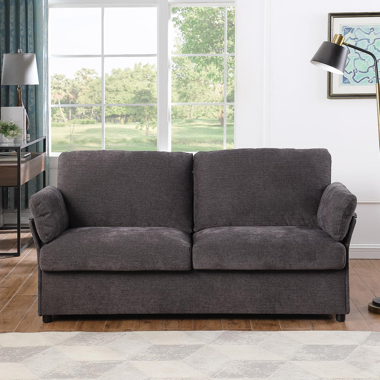 Loveseat Sofa, 70" Coffee Modern Sofa Couch, Chenille Fabric Comfy Couches