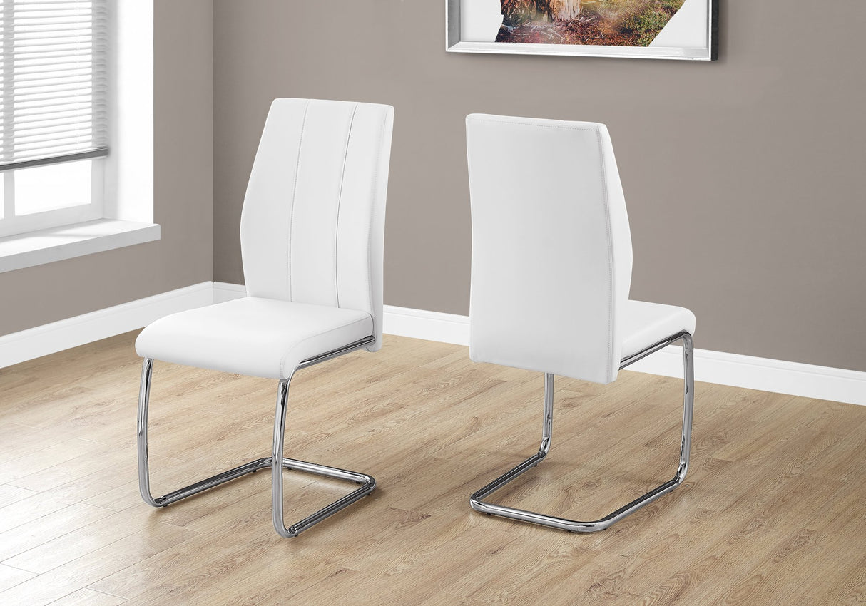 Modern White Faux Leather Dining Chairs with Chrome Legs - Set of 2