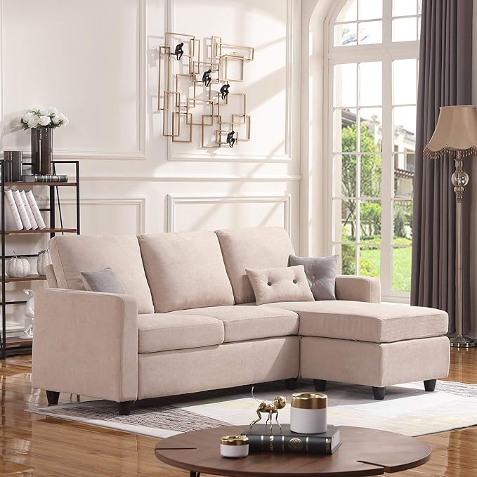 L Shaped Couch with Linen Fabric,Convertible, Reversible Sectional Sofa