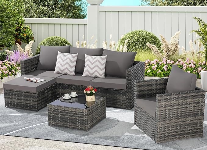 4Pcs Outdoor Patio Sectional Couch Sofa & Chair & Coffee Table Conversation Furniture Set
