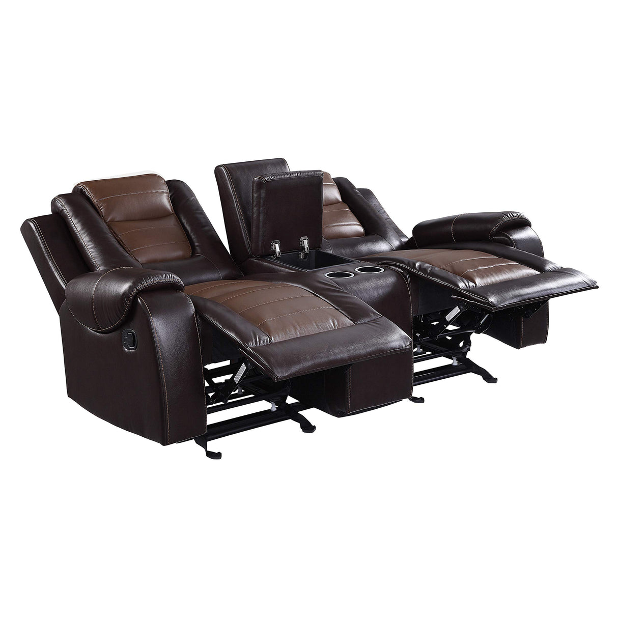 Manual Double Glider Reclining Loveseat, Two-Tone Brown