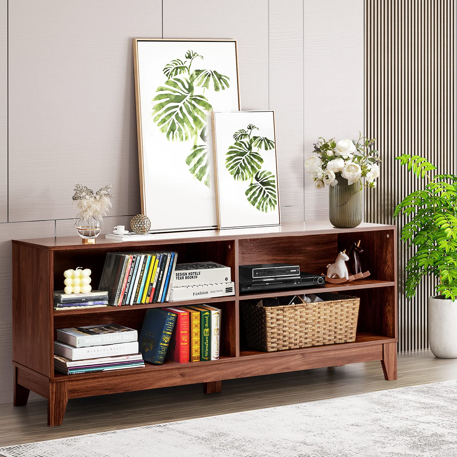 Wood TV Stand for TVs to 55, 65 Inch Flat Screen, Home Living Room Storage Console,