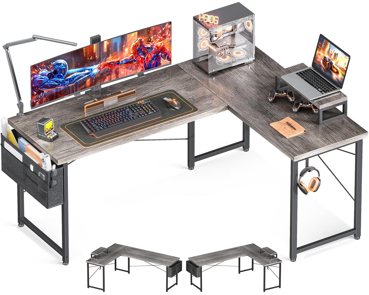 L Shaped Computer Desk with Storage Bag, 57.5 Inch Reversible Gaming Desk, Home