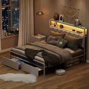 Queen Bed Frame,Bed Frame Queen Size with Headboard and Storage Shelves