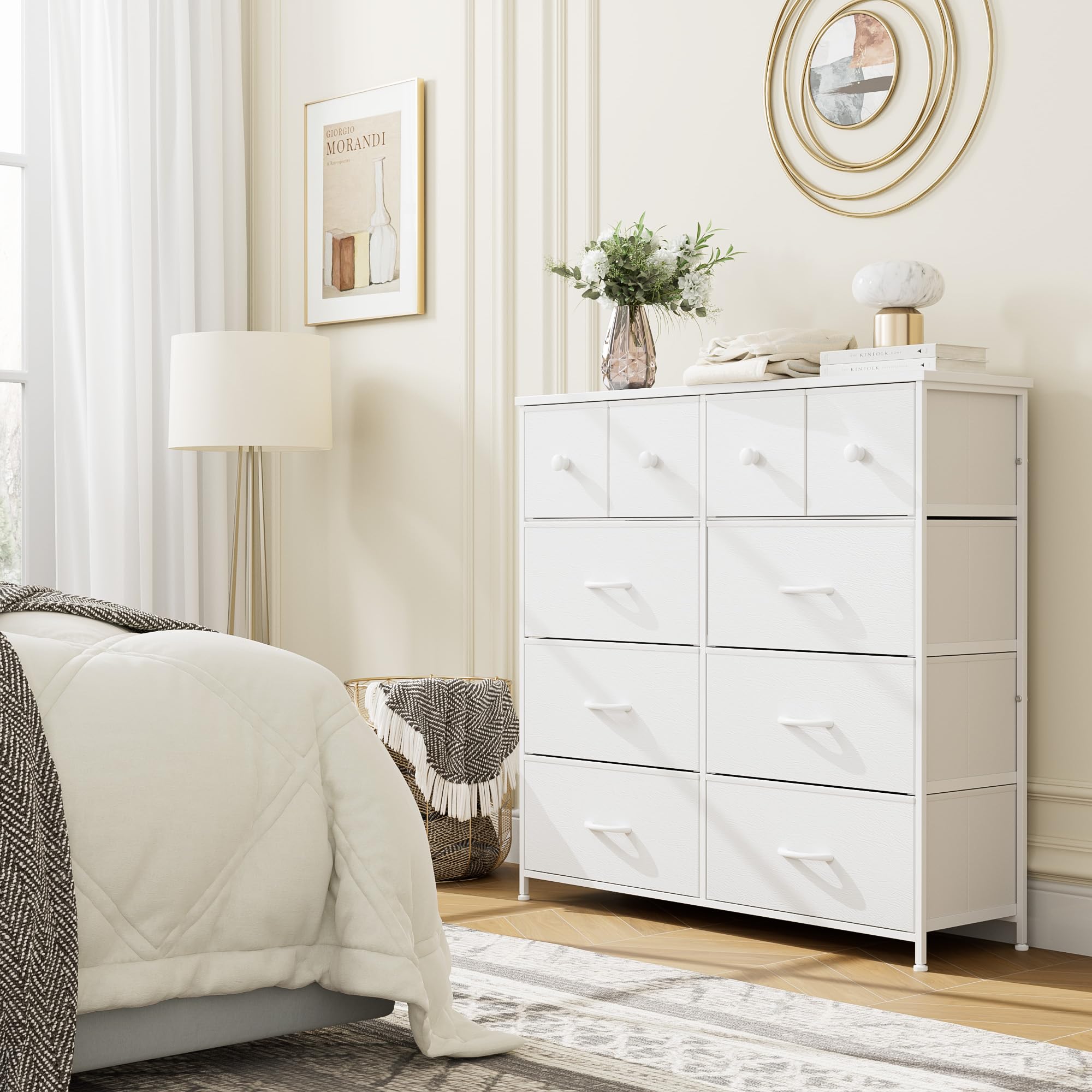 White Dresser, Dresser for Bedroom with 10 Drawers, Storage Drawer Organizer