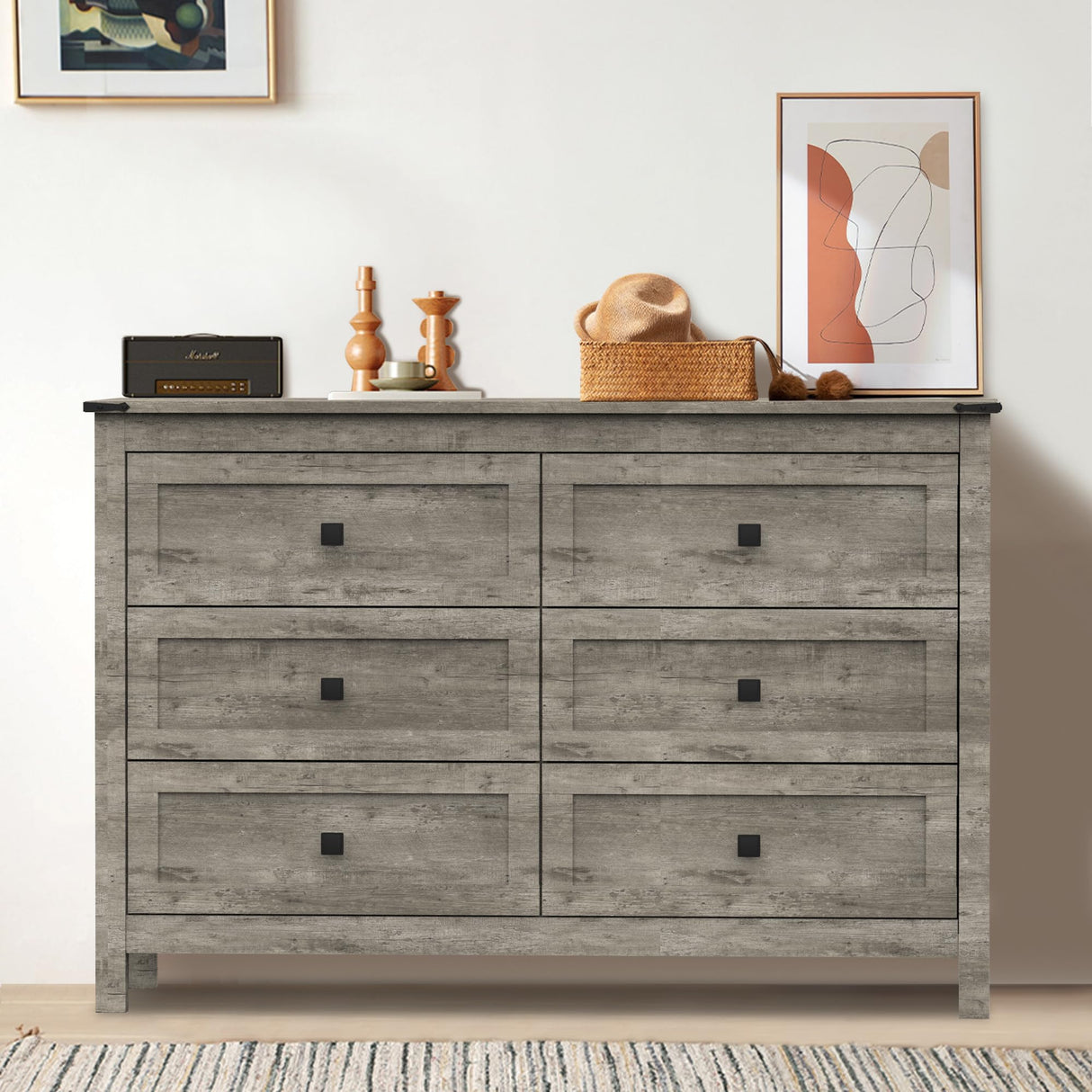 Farmhouse Bedroom Furniture Set, Rustic Wood Double Dresser Chest of Drawers
