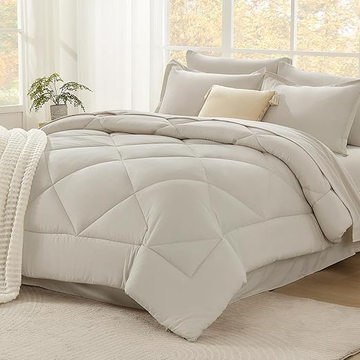 King Size Comforter Set with Sheets Olive Green - 7 Pieces Bed in a Bag King