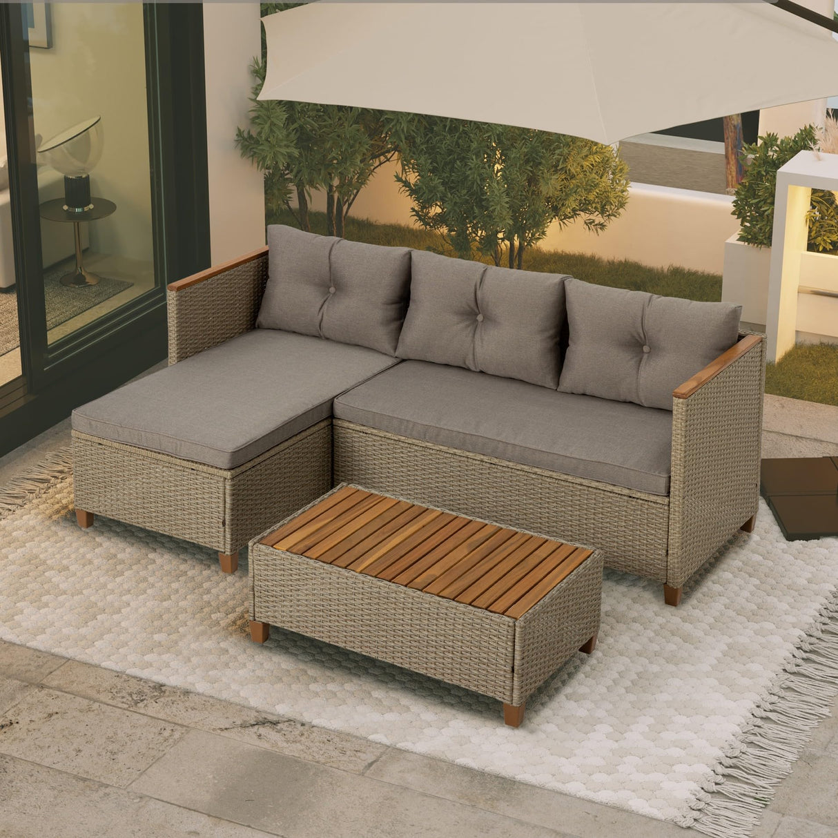 Patio Furniture Set 3 Piece Outdoor Sectional Sofa Couch All Weather Rattan Wicker
