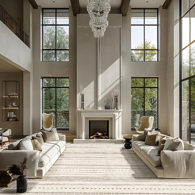 10x14 Large Area Rug: Soft Ultra Thin Machine Washable Farmhouse Area Rugs for