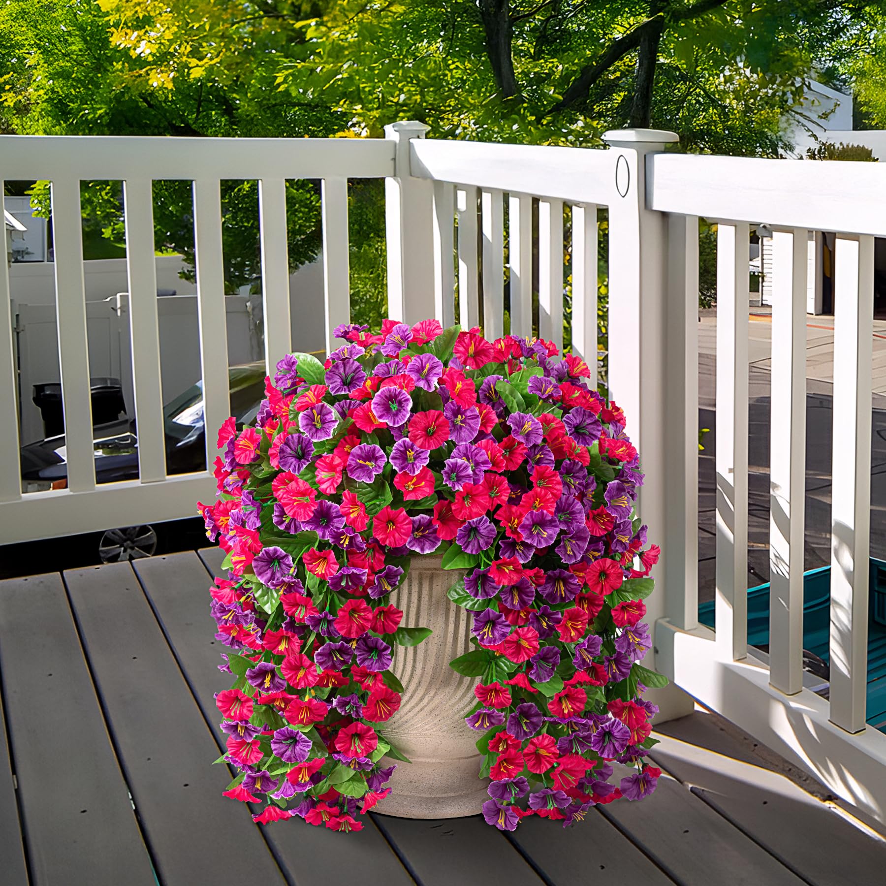 Hanging Baskets with Artificial Flowers for Plants Outdoor Indoor, Faux Silk Morning Glory Vines