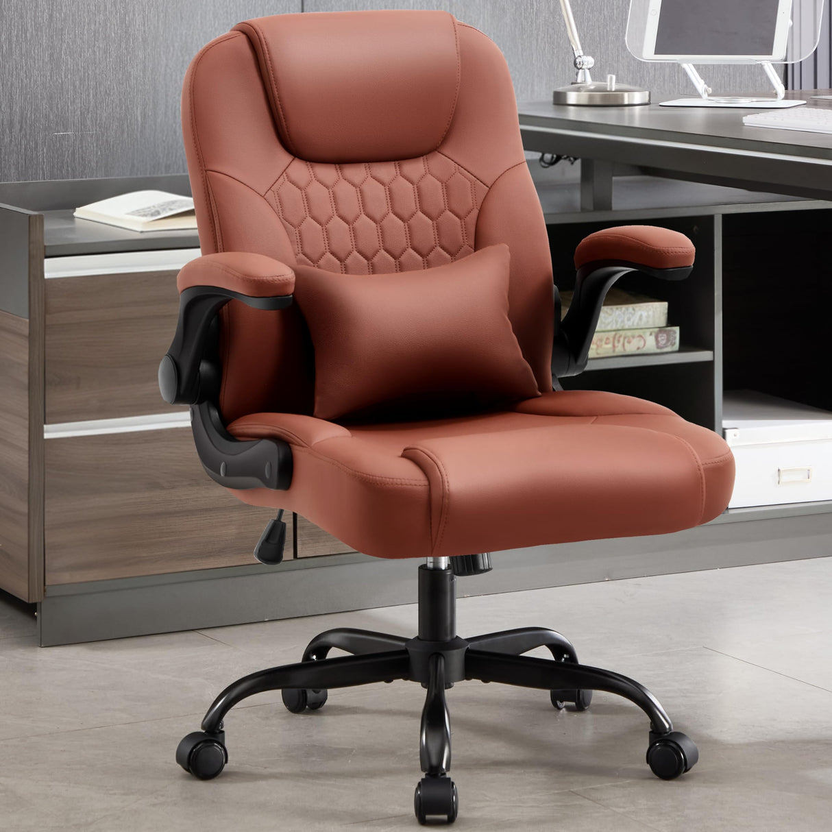 Executive Office Chair with Lumbar Support - Ergonomic PU Leather Desk Chair