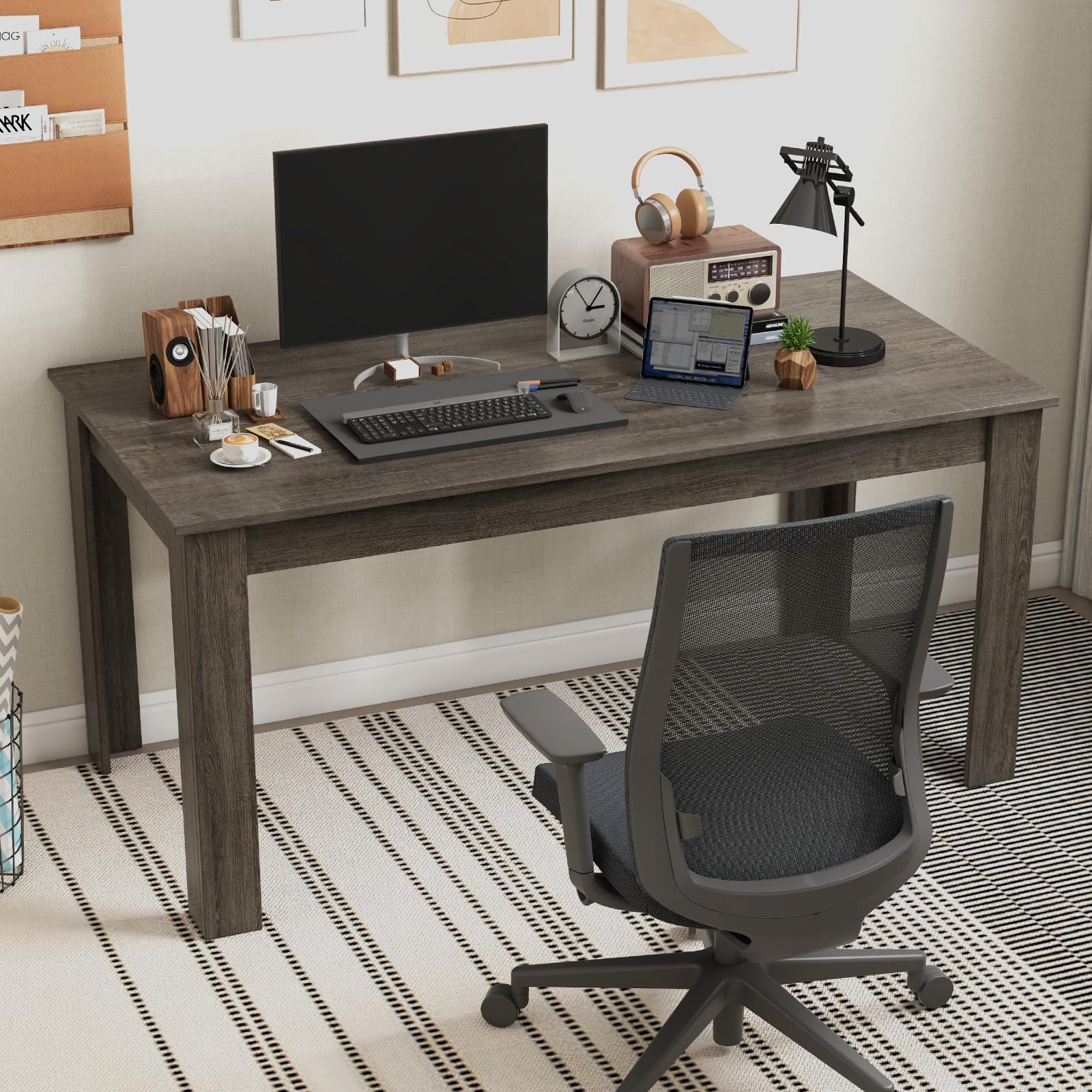 Dining Table for 4-6 People, 63” Modern Kitchen Table with L-Shaped Legs, 330 lbs Weight Capacity