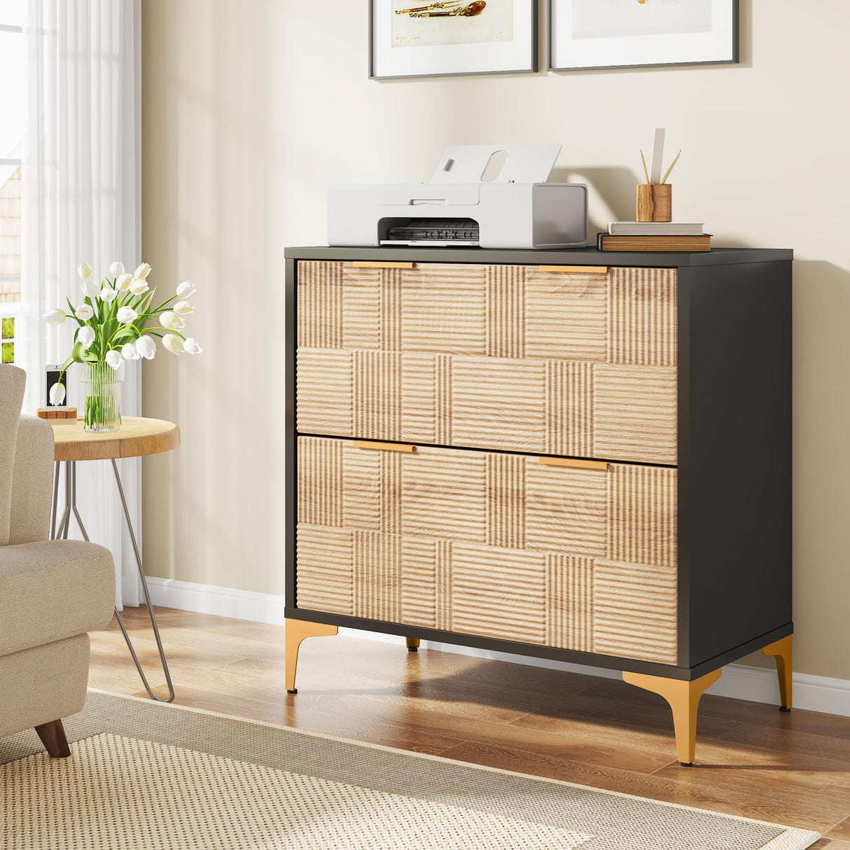 Modern File Cabinet, 2-Drawer Lateral Filing Cabinet with Adjustable Hanging Bar