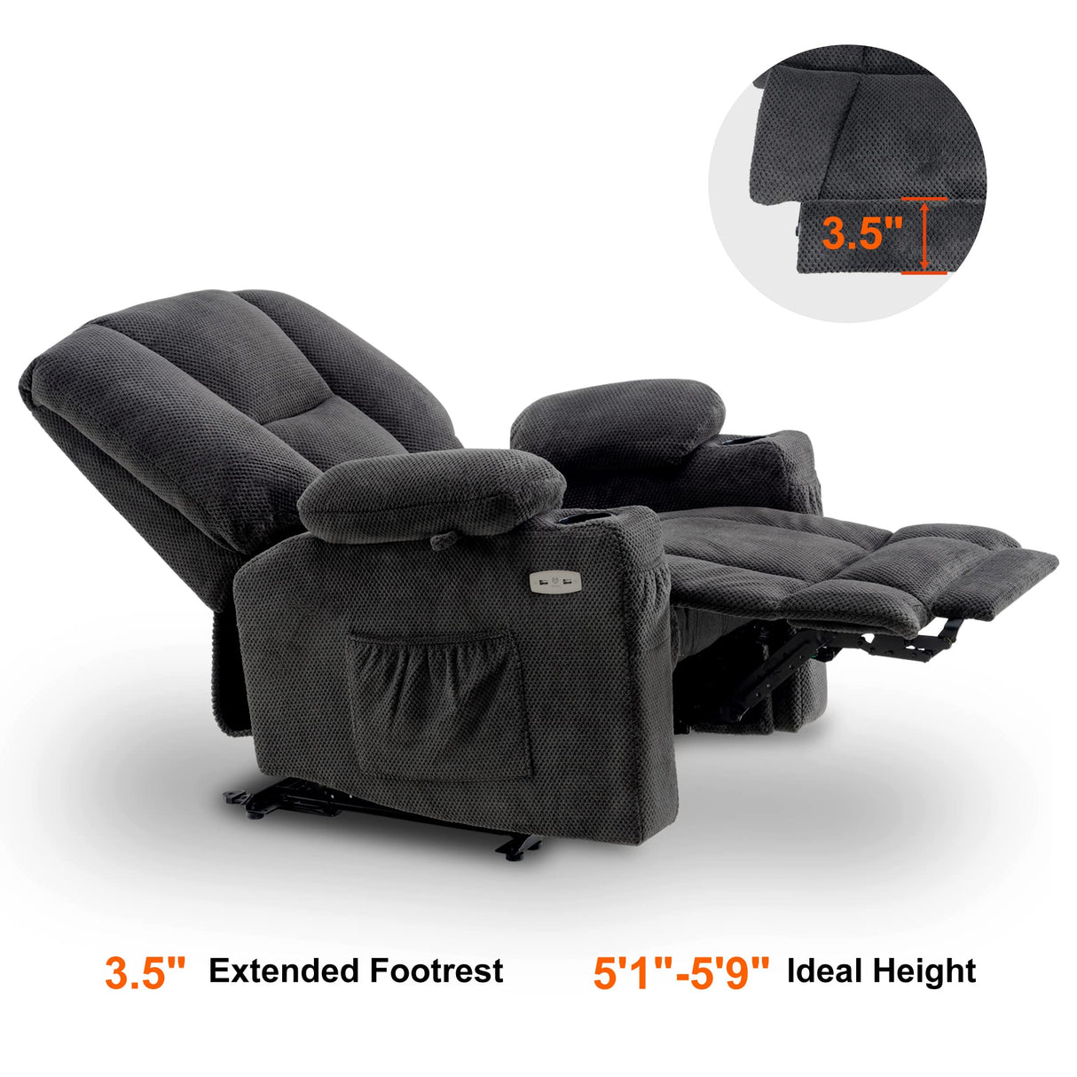 Mcombo 8-Point Massage Fabric Power Recliner Chair with Heat, USB, and Cup Holders