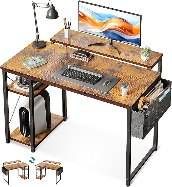 40 inch Small Computer Desk with Adjustable Monitor Stand