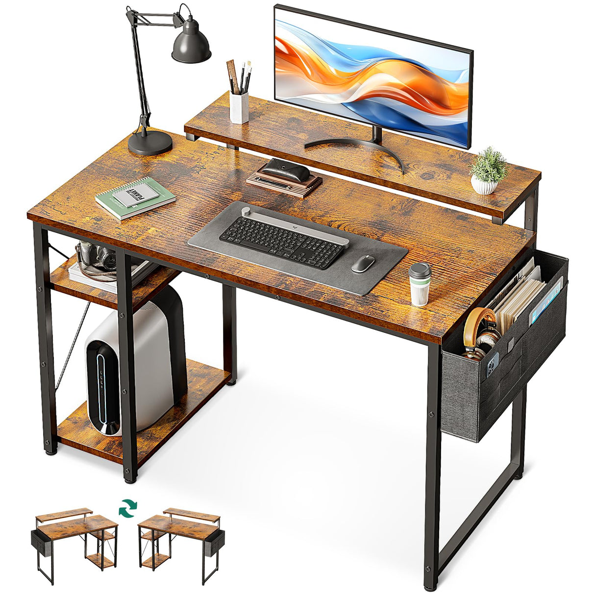 40 inch Small Computer Desk with Adjustable Monitor Stand