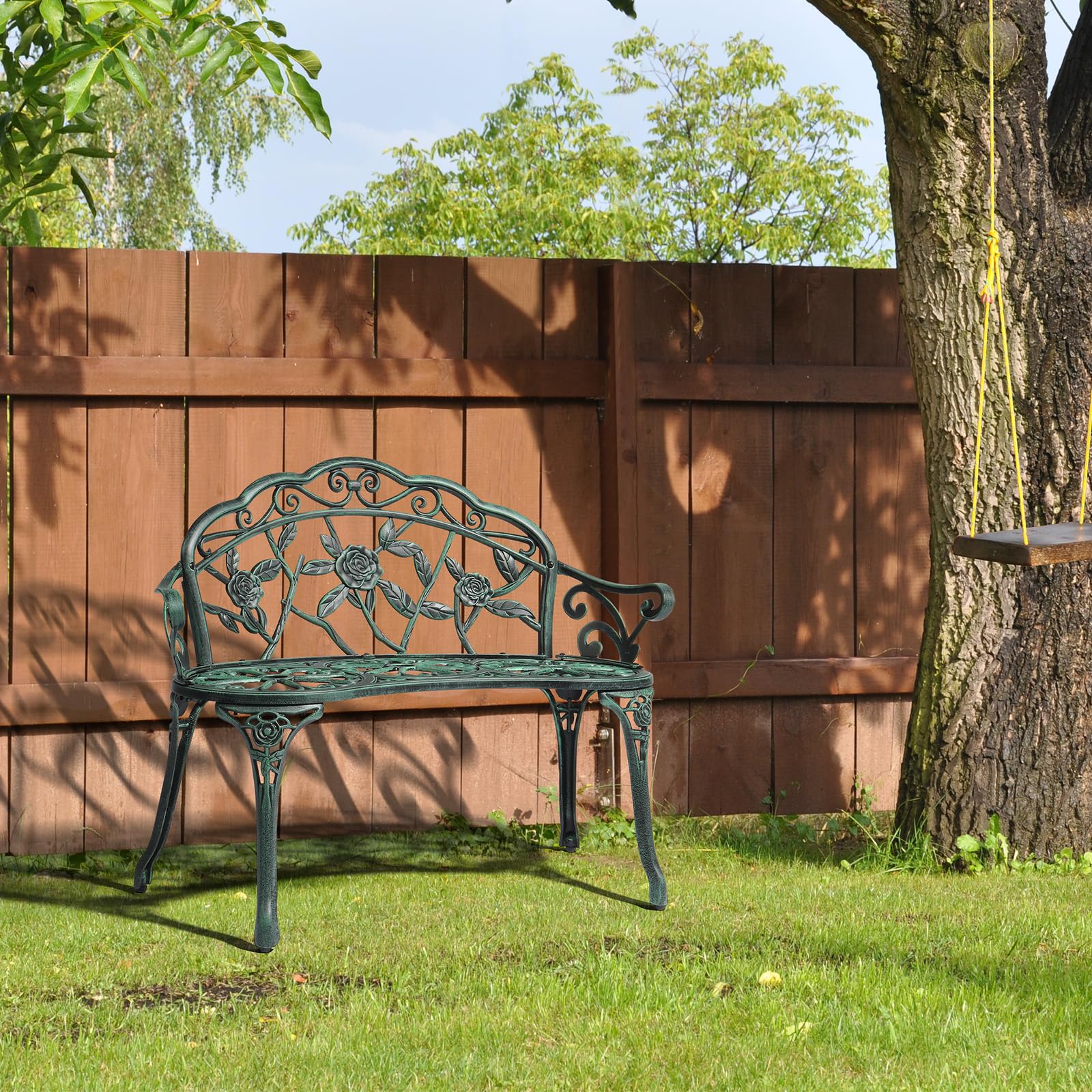 38.5" Patio Park Garden Outdoor Metal Rose Bench