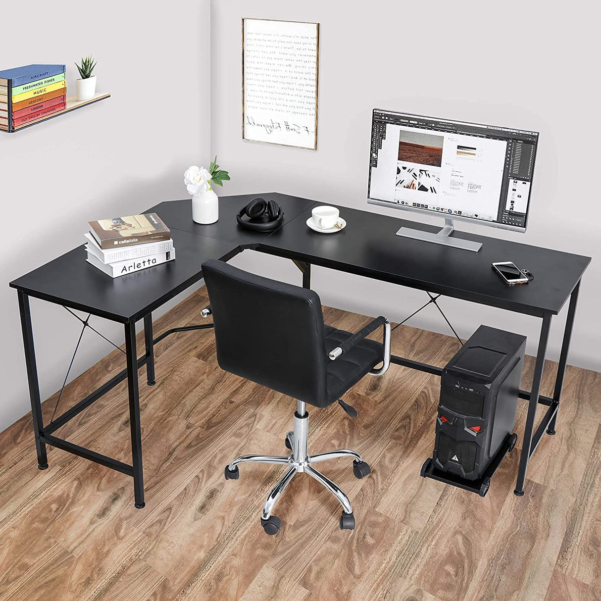 Modern L-Shaped Home Office Gaming Desk PC Table Writing Desk