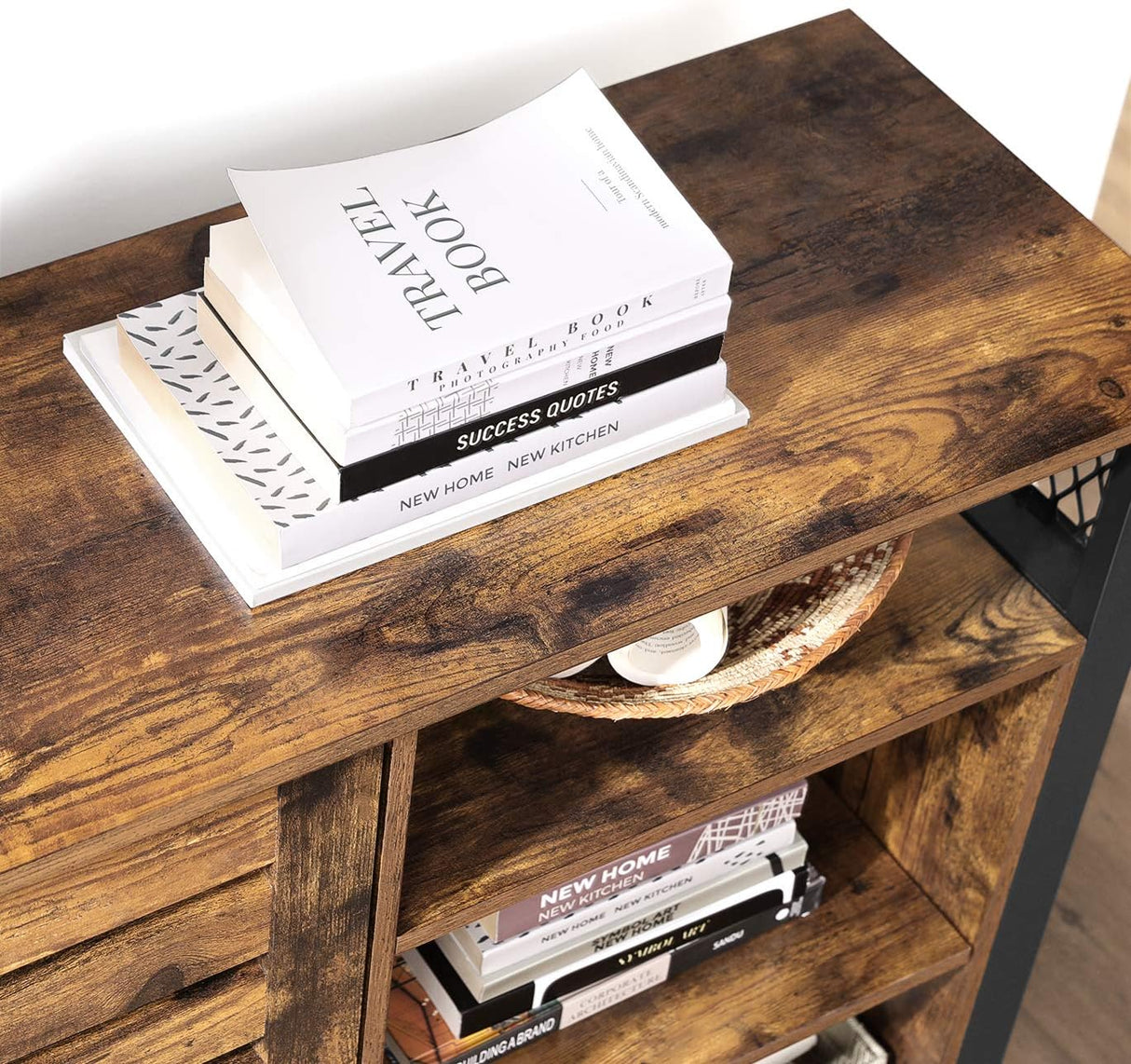 Lowell Storage Cabinet, Sideboard with Adjustable Shelves and Louvered Doors, Industrial,