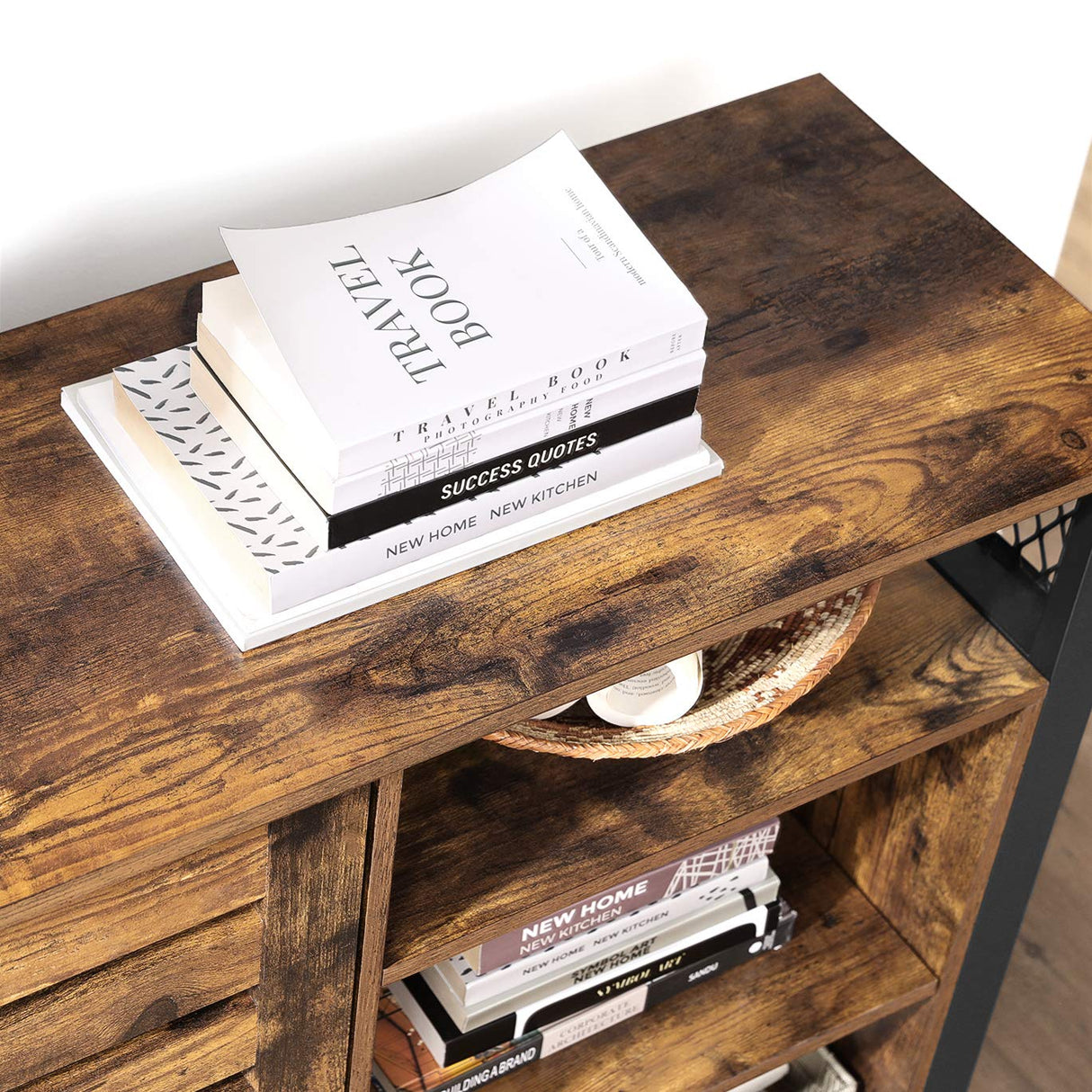 Lowell Storage Cabinet, Sideboard with Adjustable Shelves and Louvered Doors, Industrial,