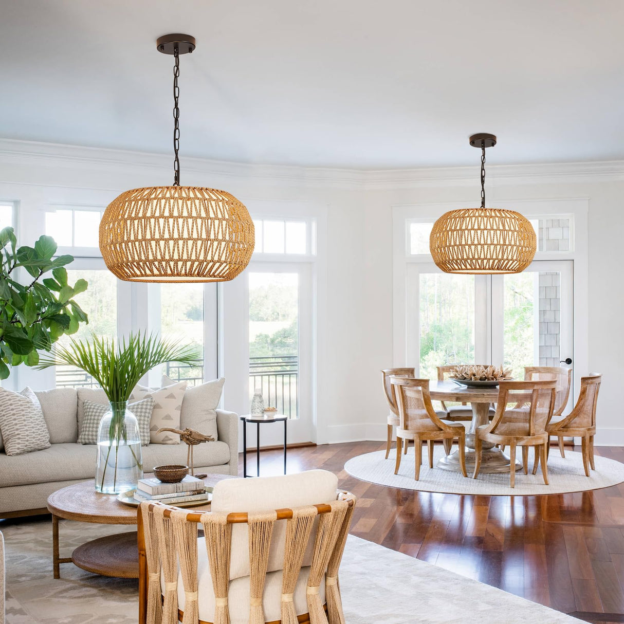 Ratten Dining Room Light Fixture,3 Lights Boho Large Chandelier