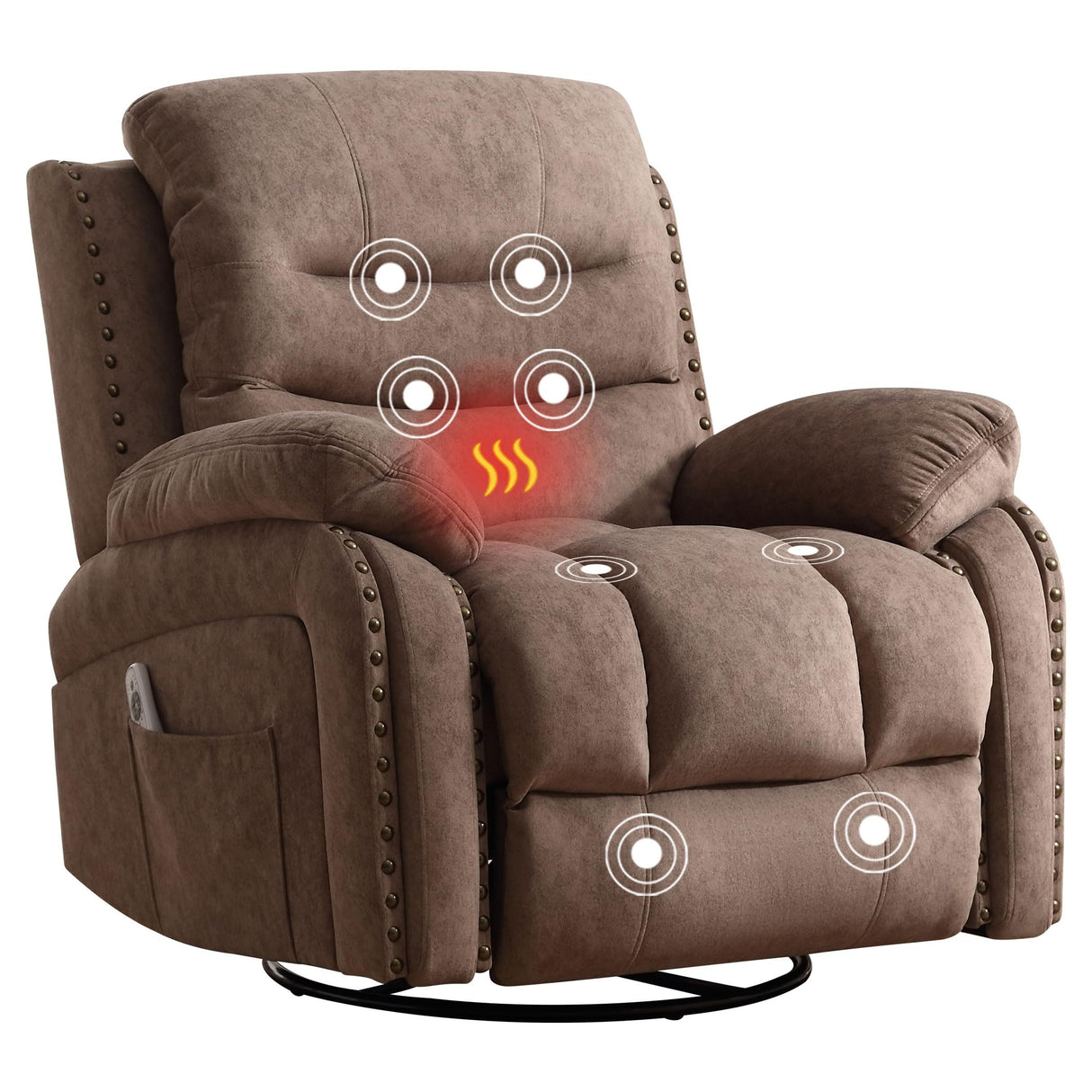 ErgoGlide 360° Swivel Recliner Chair with Heat & Massage – Vibration Zones, Side Pockets