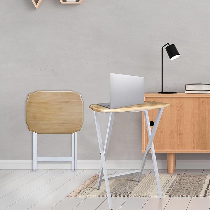 NaturWood 5-Piece Solid Wood Folding TV Tray Table Set with Storage Stand