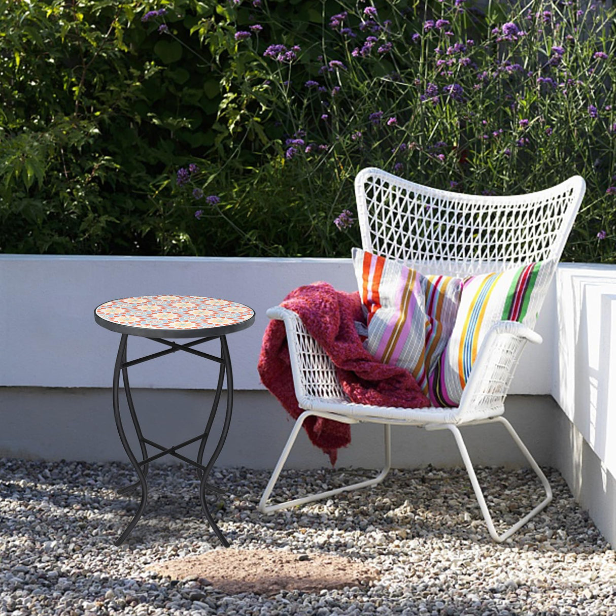 Mosaic Outdoor Side Table - Small Patio Table Coffee Table Outside Accent Table