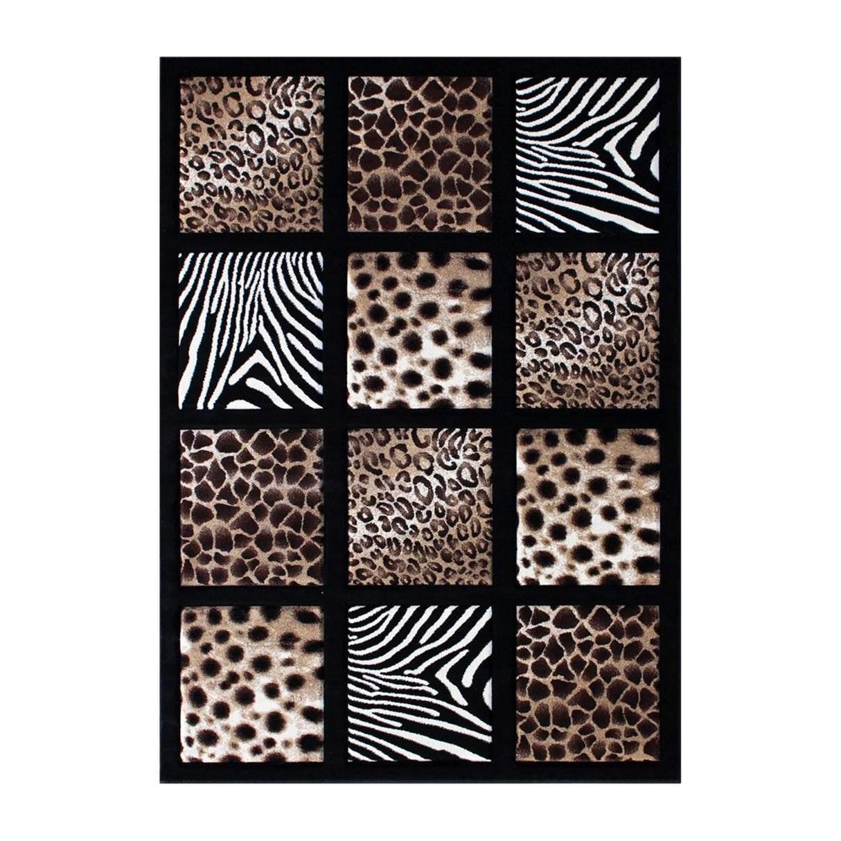 5' x 7' Modern Animal Print Olefin Area Rug with Cheetah, Leopard