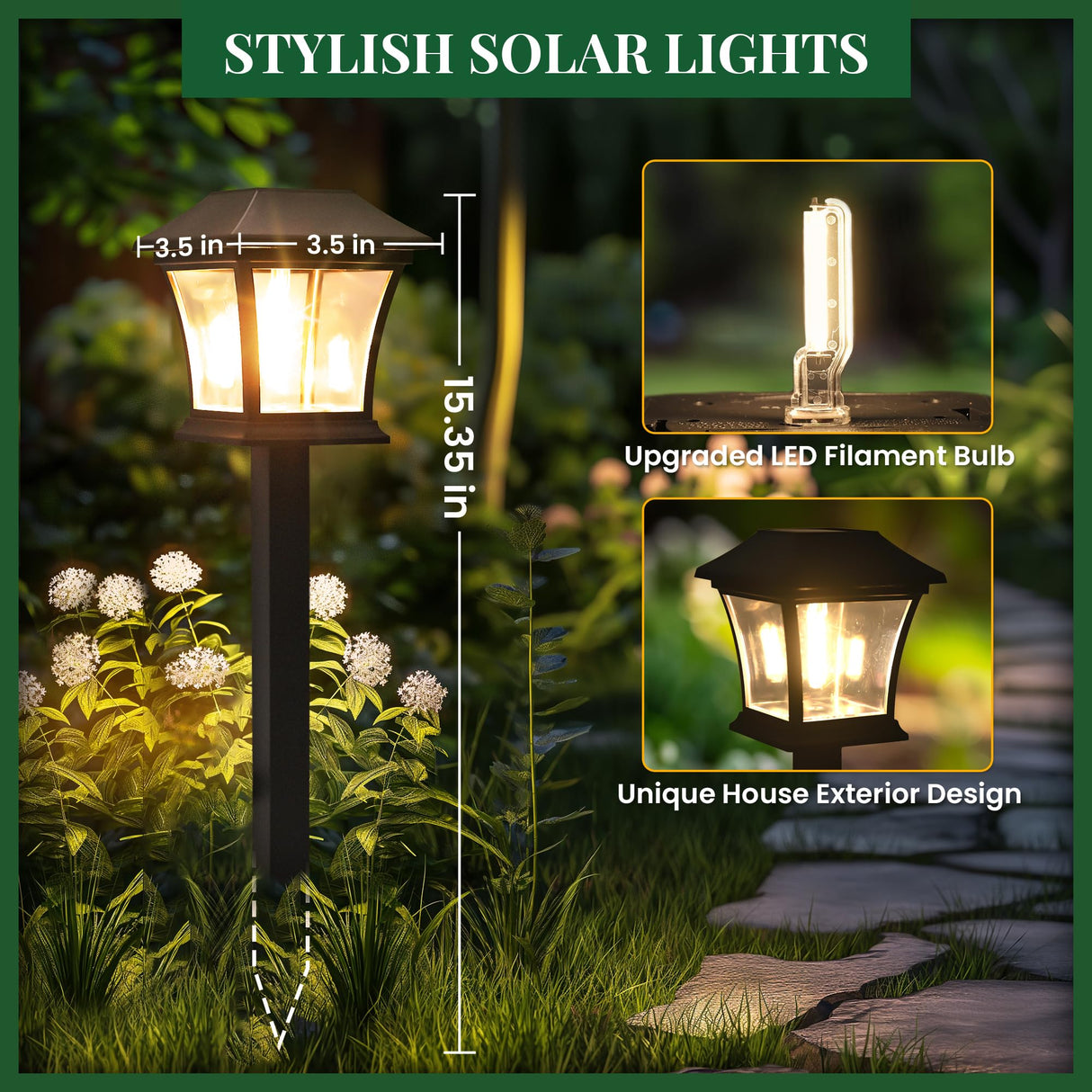 Solar Pathway Lights Outdoor 8 Pack - Waterproof LED Landscape Lighting for Garden, Walkway & Yard