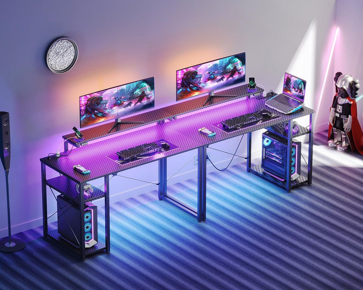 Gaming Desk with Led Lights & Power Outlet, 40 Inch Small Gaming Computer Desk