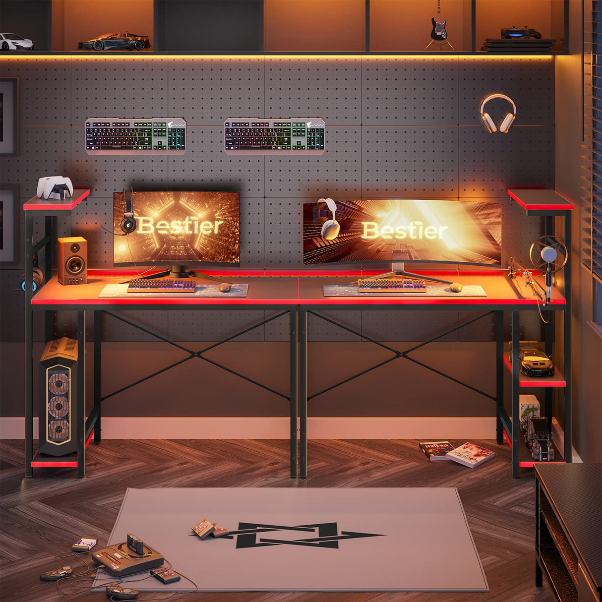 Gaming Desk with LED Lights, 44 Inch PC Gamer Desk for Small Spaces, Computer Desk