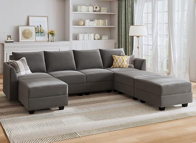 Modular Sectional Sofa Velvet U Shaped Couch with Ottomans Convertible Sectional