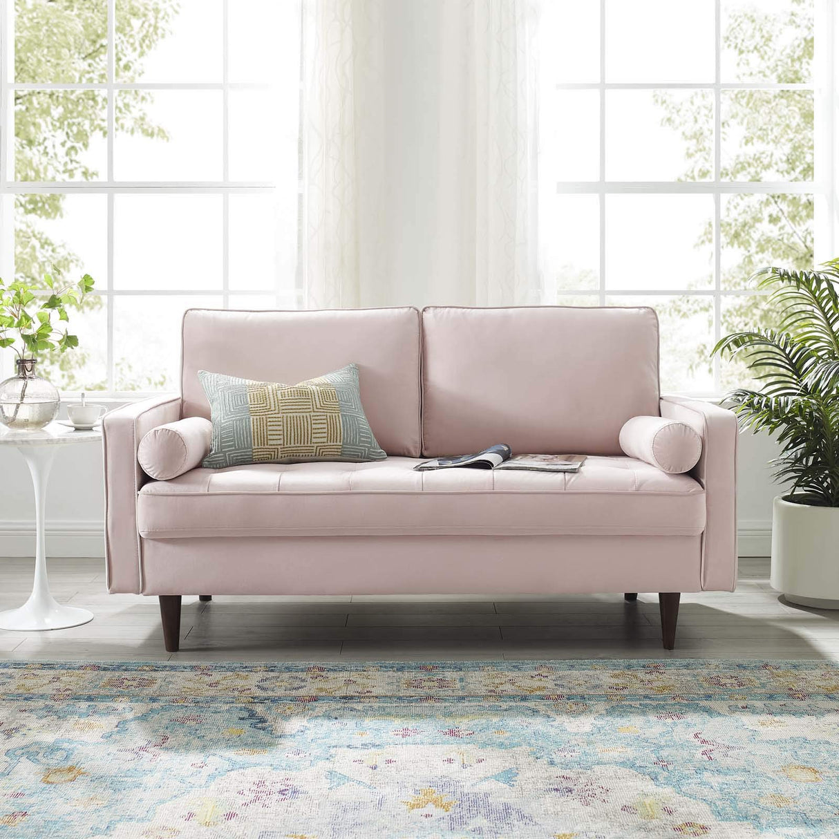 Valour Performance Velvet Loveseat, Pink Valour Performance Velvet Loveseat
