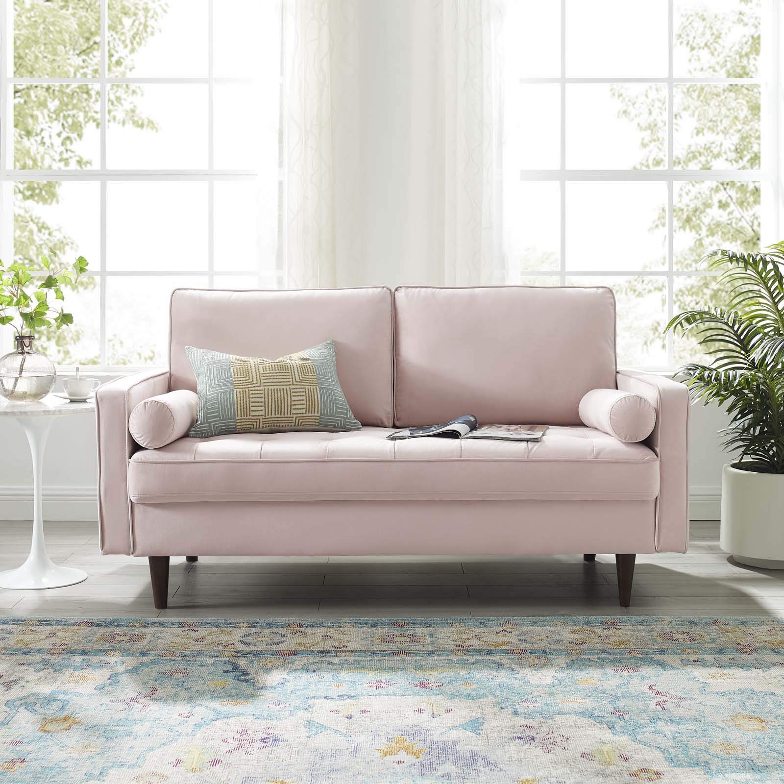 Valour Performance Velvet Loveseat, Pink Valour Performance Velvet Loveseat