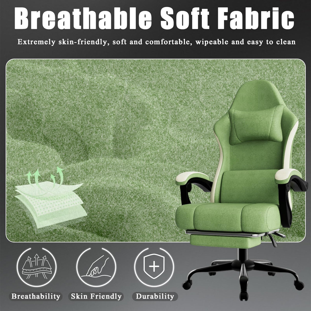 Ergonomic Gaming Chair with Pocketed Spring Cushion and Footrest