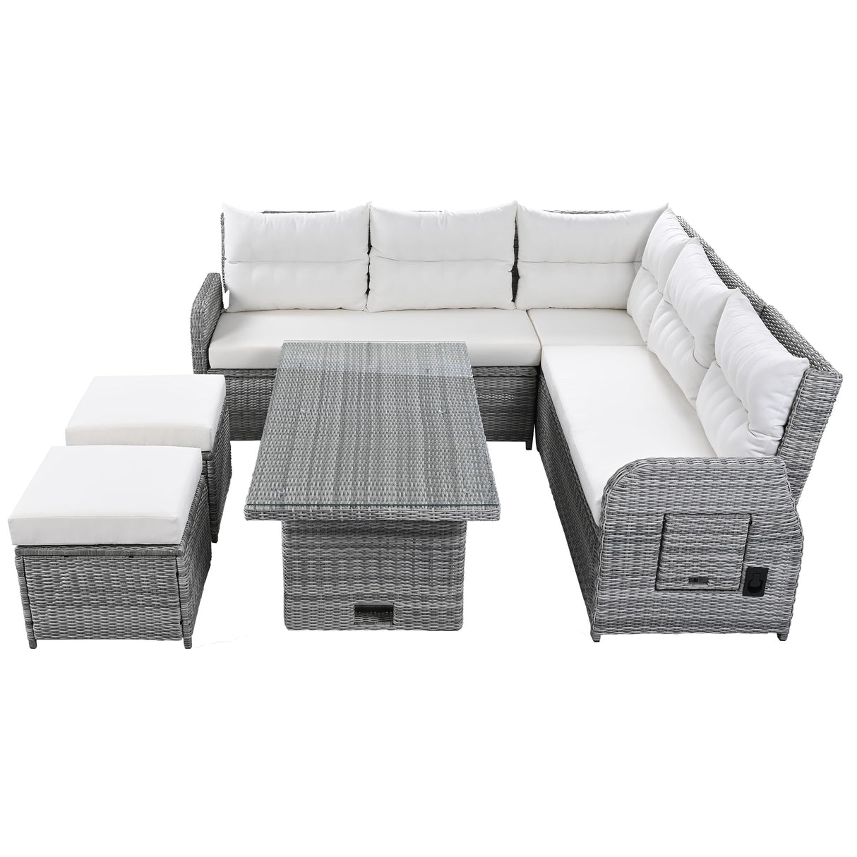 Patio Rattan Sectional Sofa Set with Adjustable Table