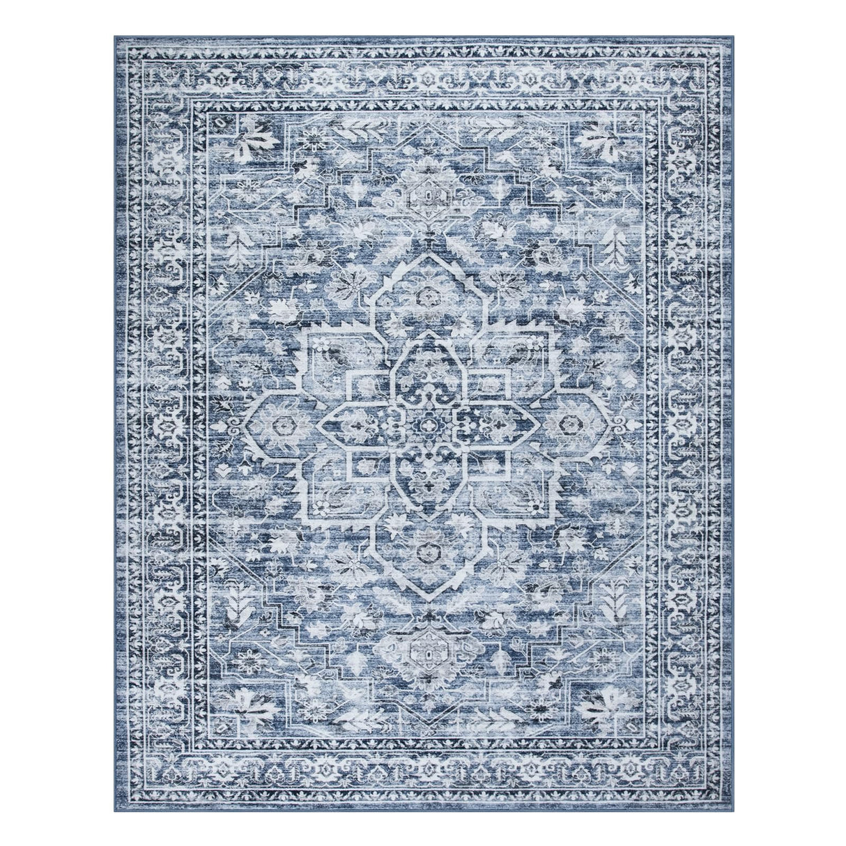 Oriental Washable Rugs 8x10, Blue 8x10 Area Rugs for Living Room Soft Ultra-Thin