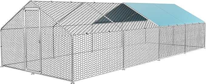 SkyVault Pro Walk-In Chicken Coop with Spire Roof, PVC Mesh & Waterproof Cover