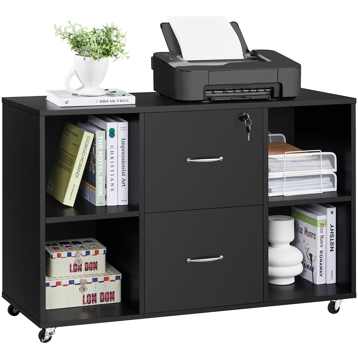 Black File Cabinet Large Mobile Storage Lateral Filing Cabinet