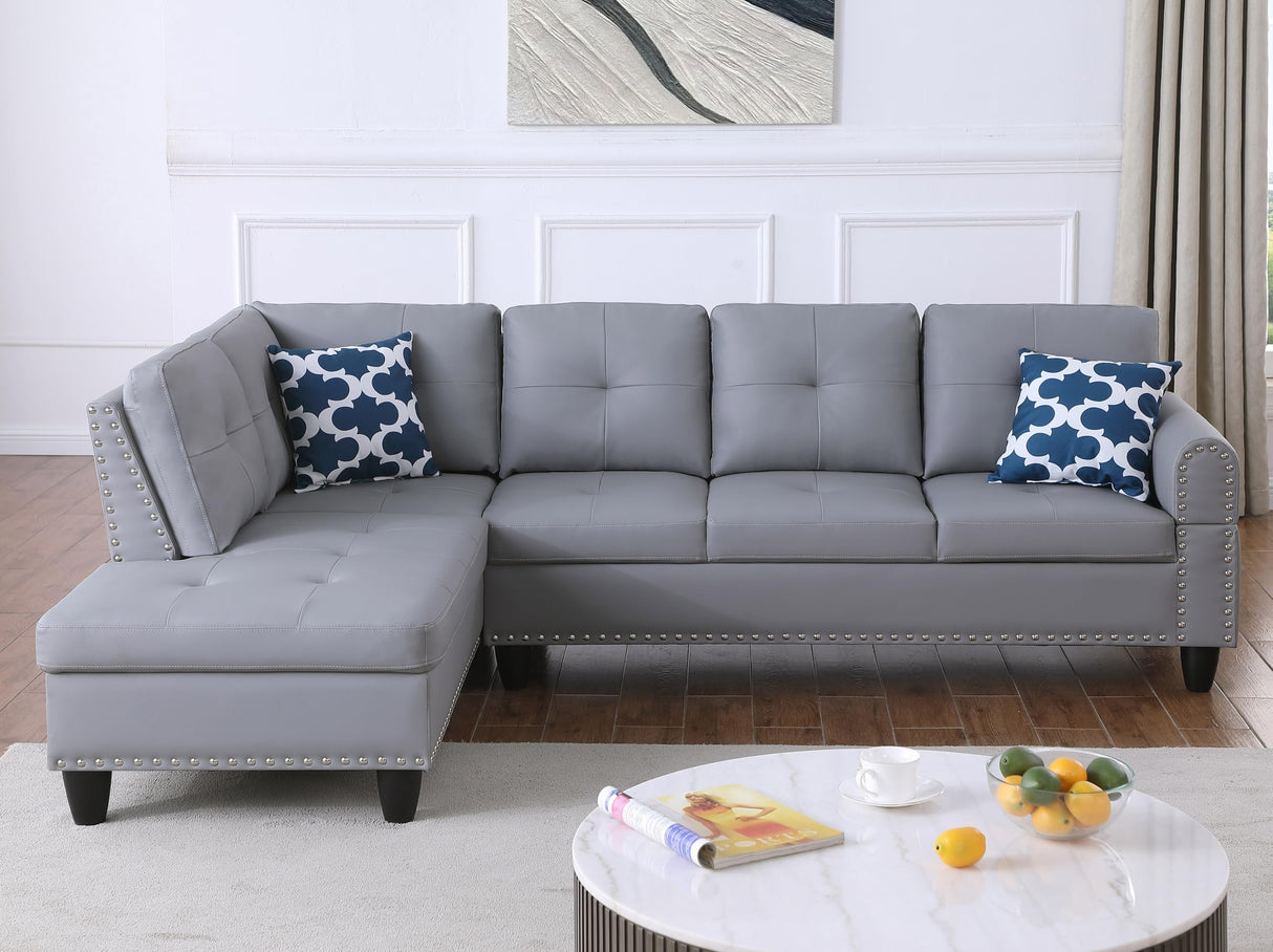 Leather Upholstered Sectional Sofa with Right Chaise