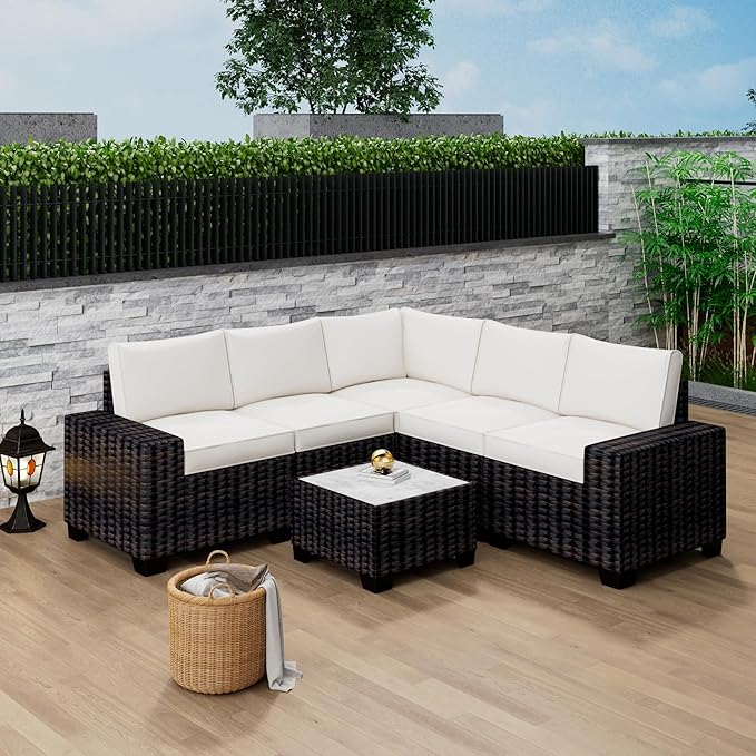 Outdoor Patio Sectional Furniture PE Rattan Sofa Set 6 Piece