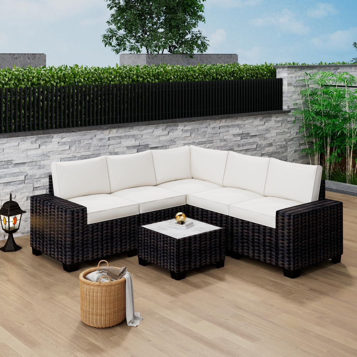Outdoor Patio Sectional Furniture PE Rattan Sofa Set 6 Piece