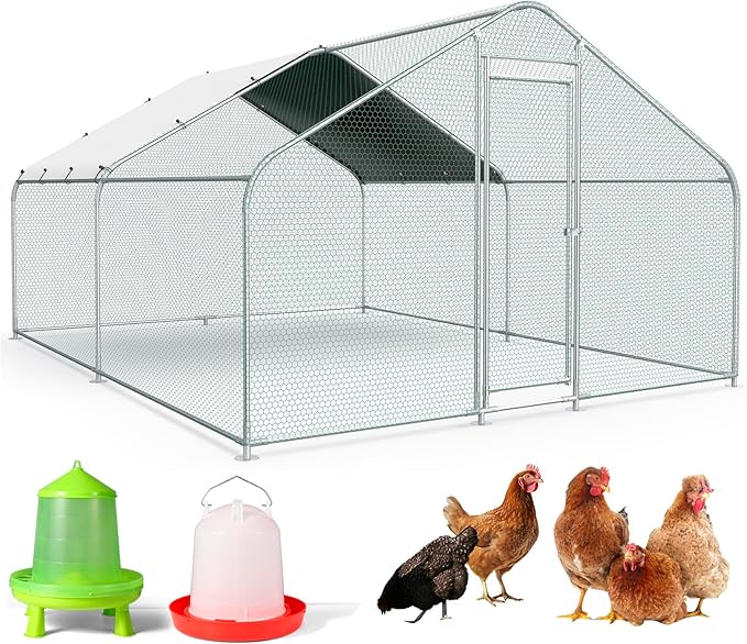 Premium Metal Chicken Coop with Roof & Tall Lockable Door