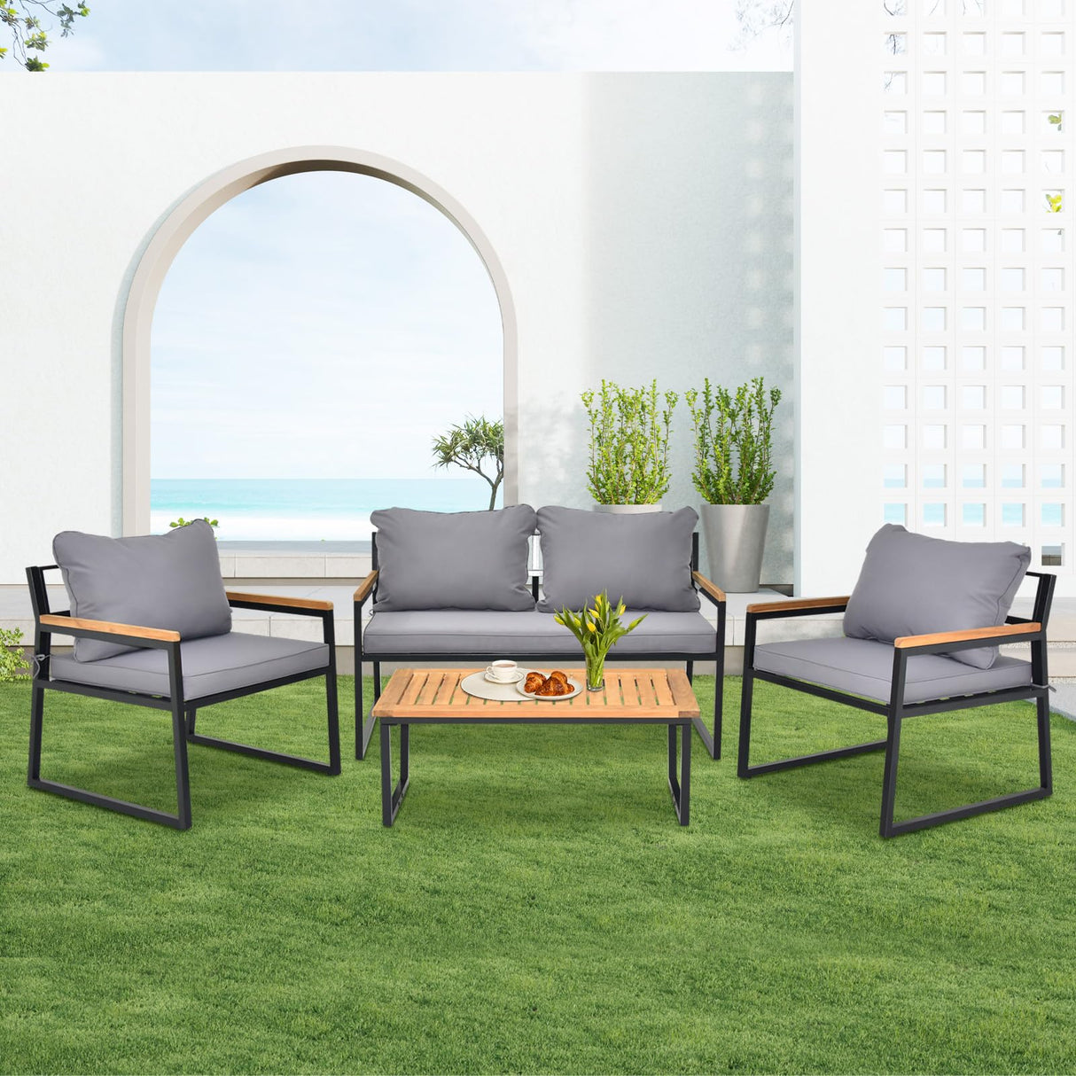4 -Piece Outdoor Patio Furniture Set with Coffee Table, Patio Conversation Set