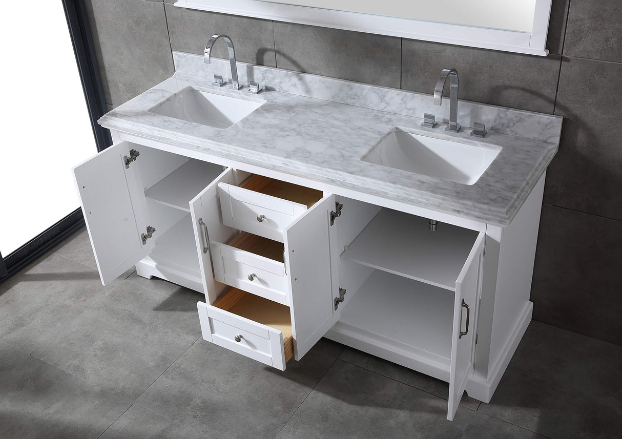 72" Solid Wood Double Sink Bathroom Vanity | Marble Countertop & Backsplash