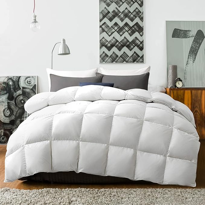 Goose Feather Comforter Full/Queen Size - All Season Duvet Insert, Ultra-Soft Hotel Collection Comforter