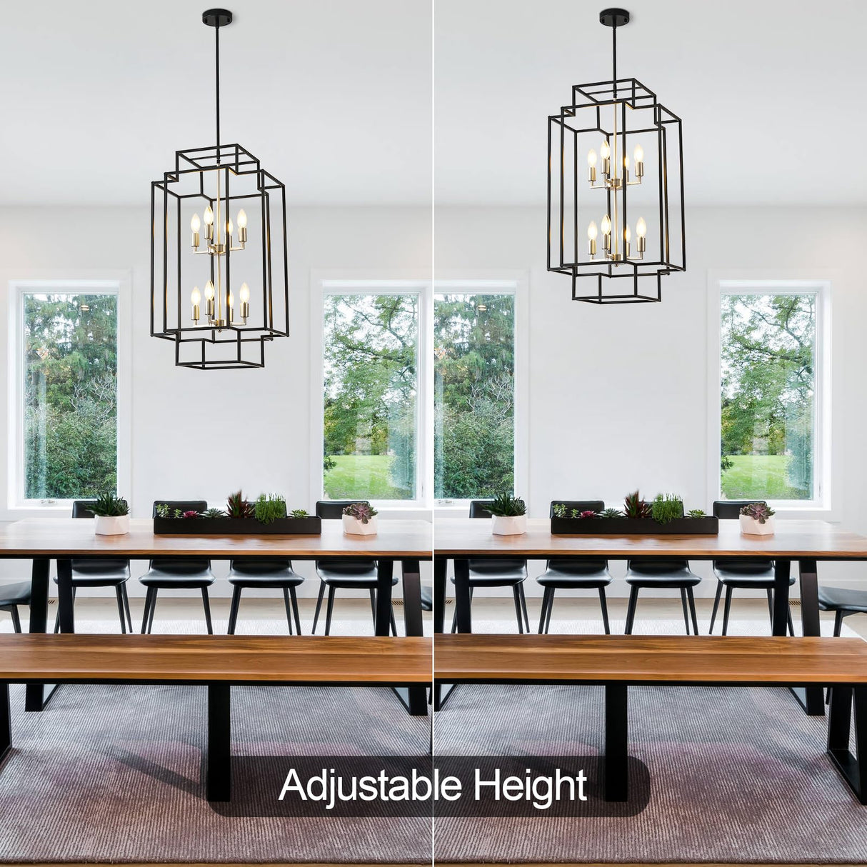 8-Lights Lantern Tiered Pendant Light Fixtures, Black and Silver Foyer Lighting Fixtures