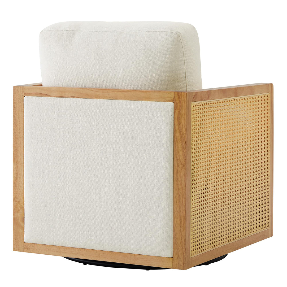 Swivel Accent Chair, Rattan Arm Chair for Living Room and Bedroom, Cream Fabric